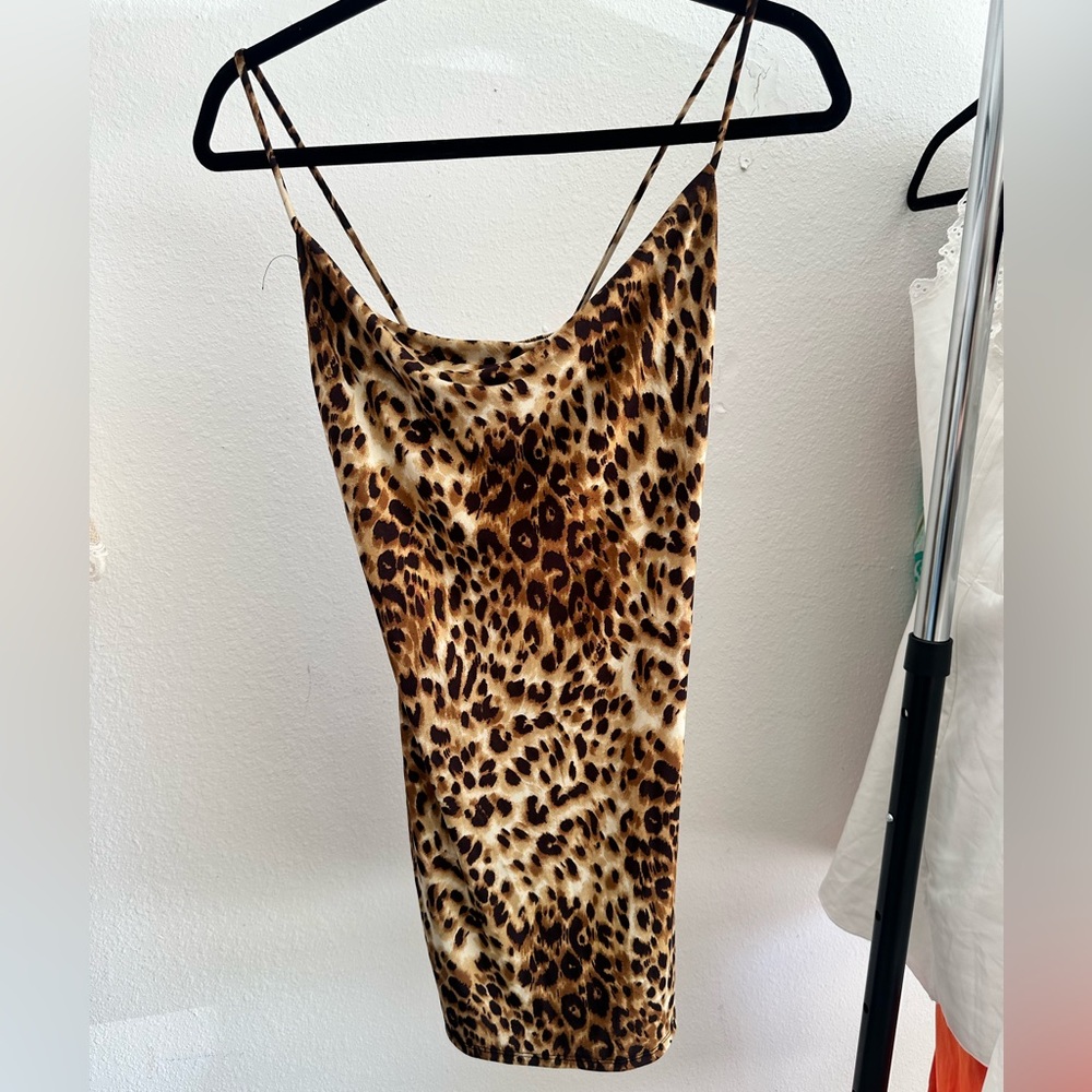 Publik Leopard Print Slip Dress Women’s Small Cowl Neck Midi Bodycon